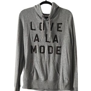 VICTORIA'S SECRET Gray Sequin Love A La Mode Hoodie Sweatshirt Size large